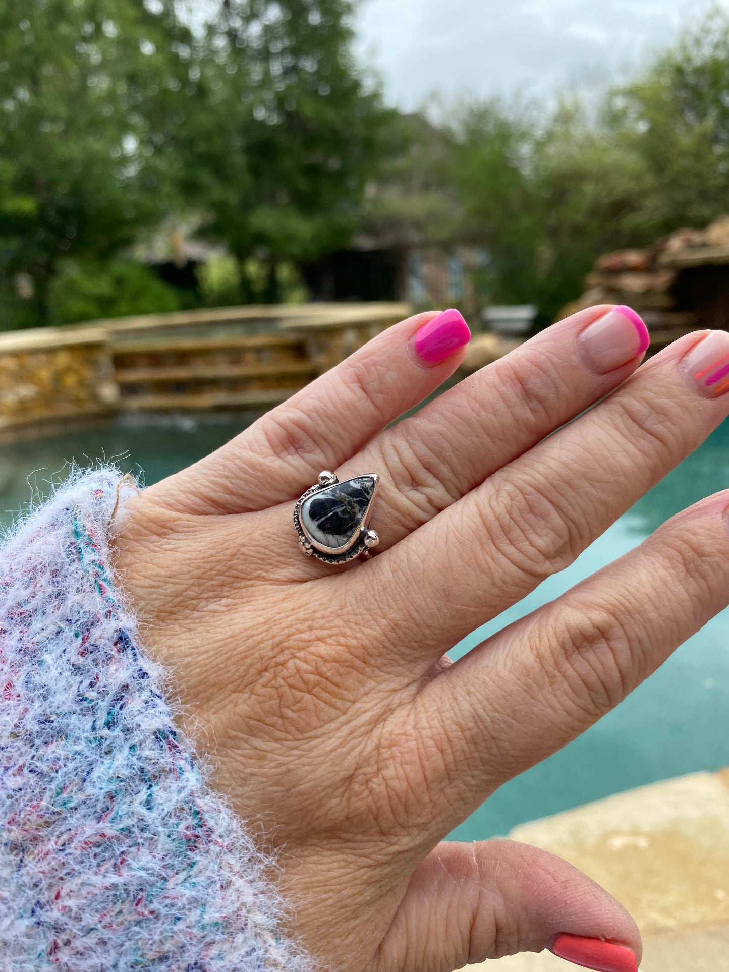 Native Crown Ring - White Buffalo Size 6.5