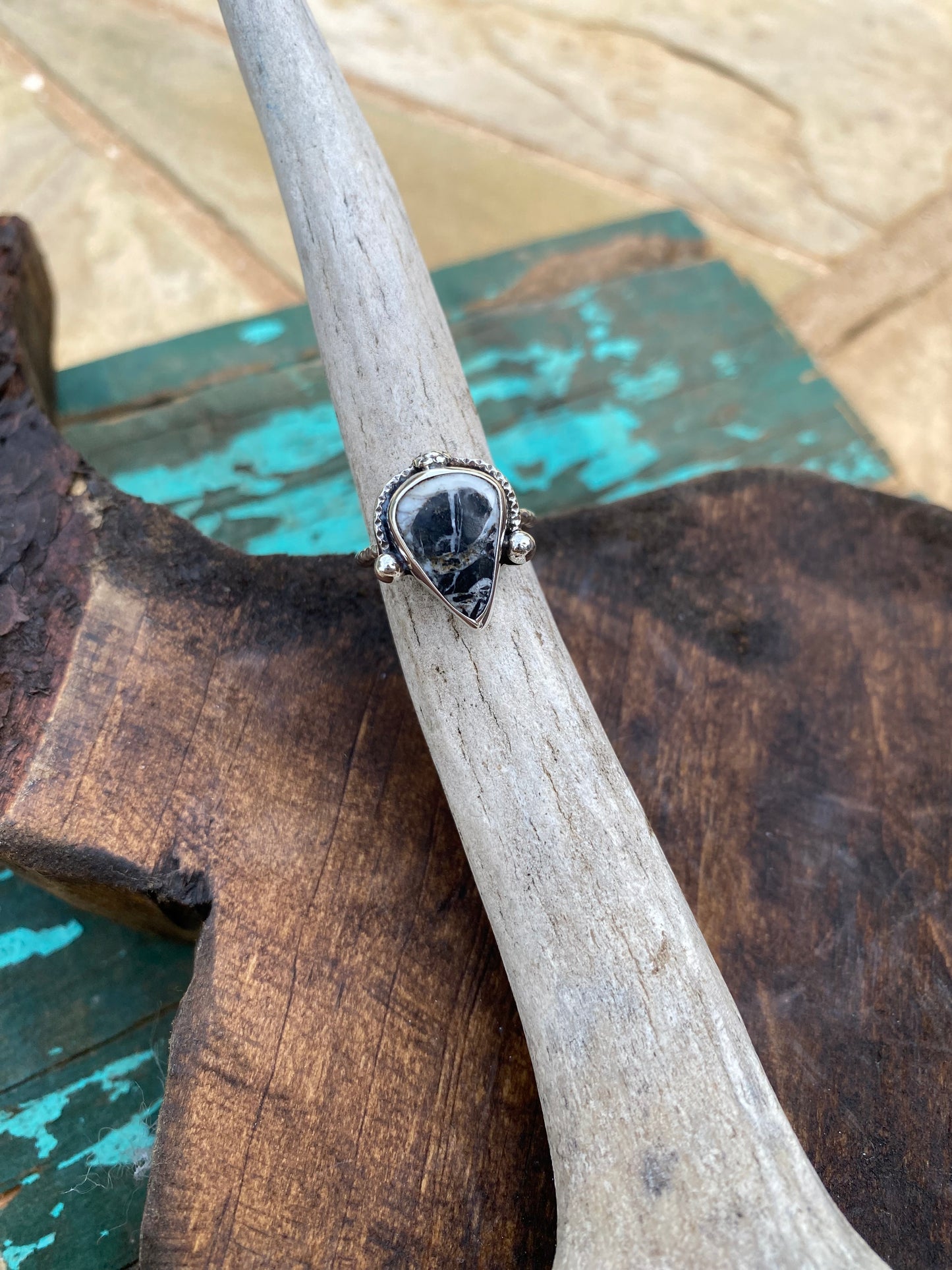 Native Crown Ring - White Buffalo Size 6.5